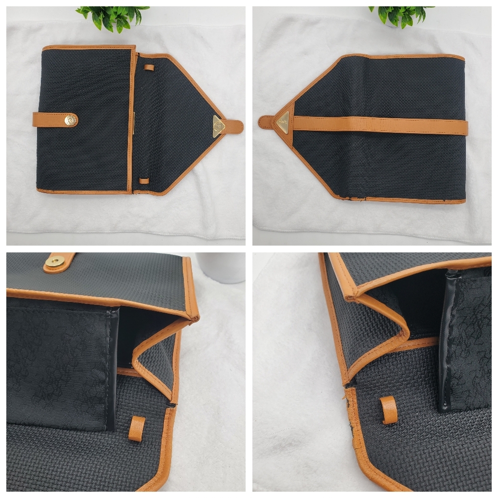 ♤♤ YSL Black and Tan Envelope Clutch with Logo - Picture 14 of 15
